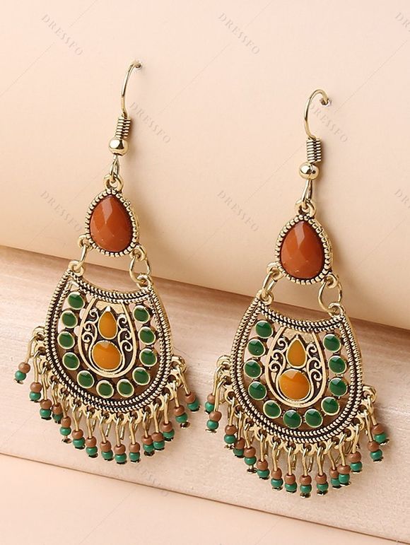 Bohemian Hollow Out Waterdrop Beads Hook Drop Earrings