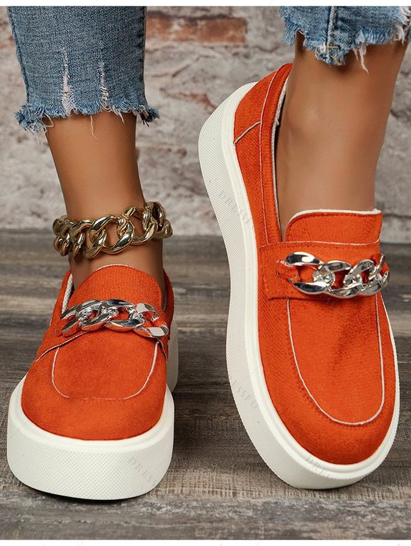 New Chain Decor Round Toe Chunky Slip On Casual Sneakers
