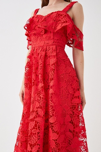 Bardot Frill Top Lace Midi Dress