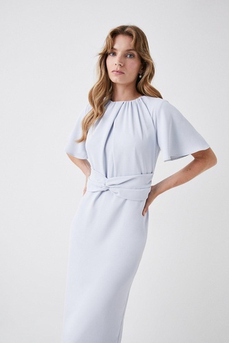 Twist Waist Detail Flutter Sleeve Midi Dress
