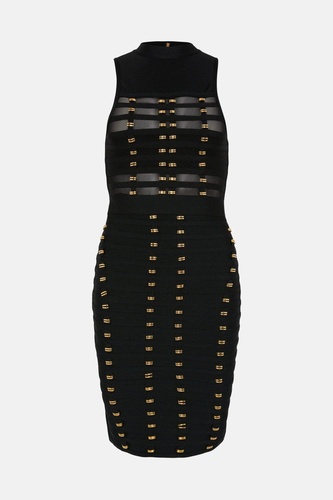 All Over Trimmed Bandage And Mesh Mini Dress