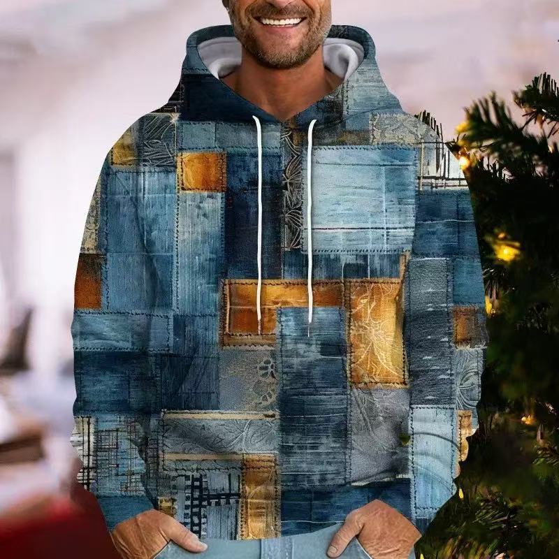 Patchwork Geometric Print Sage Green Cowl Neck Sweatshirt