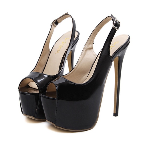 Stiletto Heel Slingback Strap Peep Toe Buckle Plain Sandals