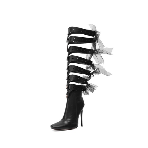 Plain Stiletto Heel Side Zipper Square Toe Zipper Boots