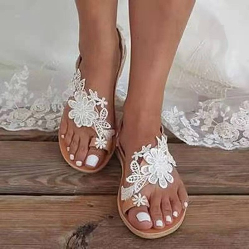 Flat With Slip On Appliques Thong Sweet Slippers