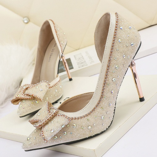 Stiletto Heel Slip On Pointed Toe Rhinestone Western Thin Shoes