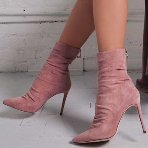 Back Zip Pointed Toe Stiletto Heel Plain Western Boots