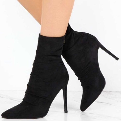 Back Zip Pointed Toe Stiletto Heel Plain Western Boots