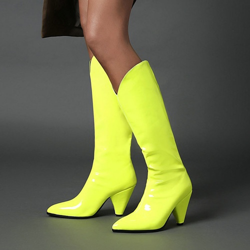 Slip On Pointed Toe Plain Cone Heel Cotton Boots