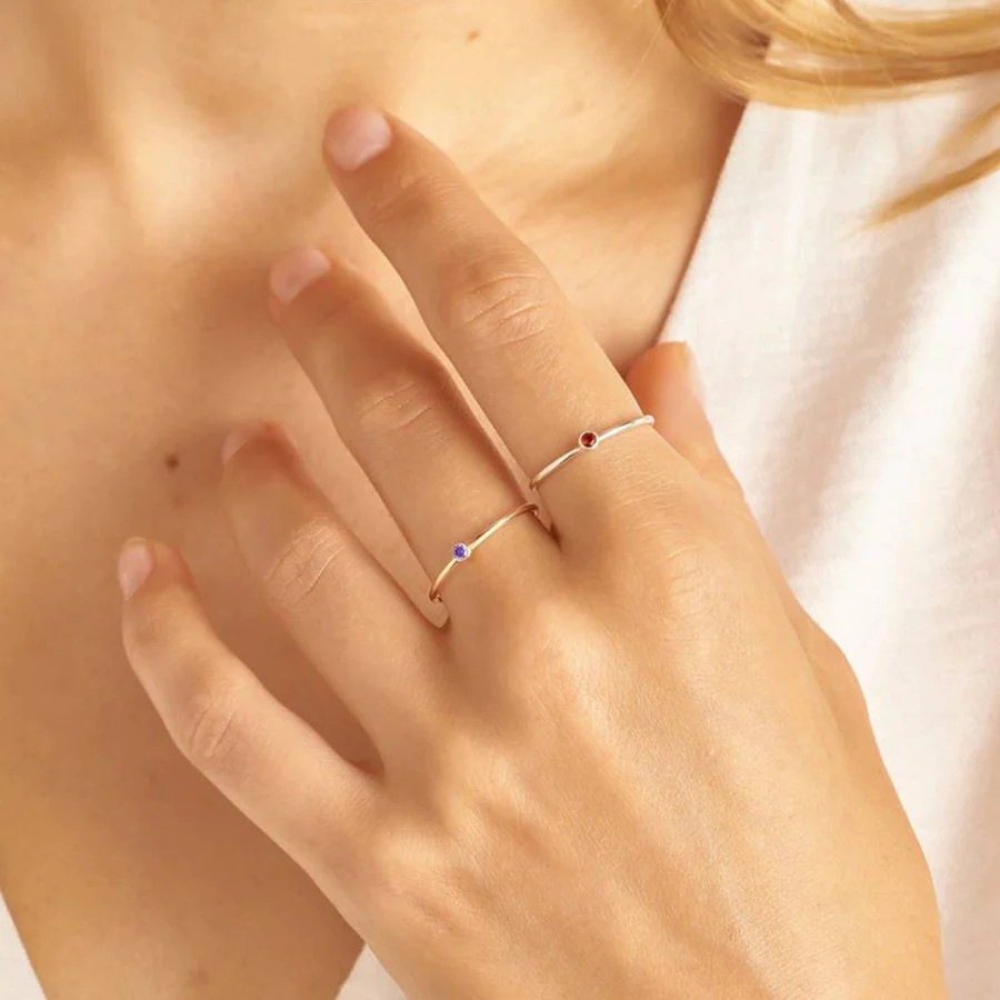 Minimalist Bezel-Set Birthstone Stacking Band