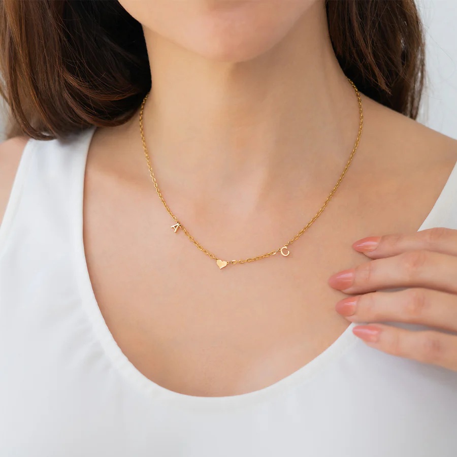 One Heart Initial Necklace