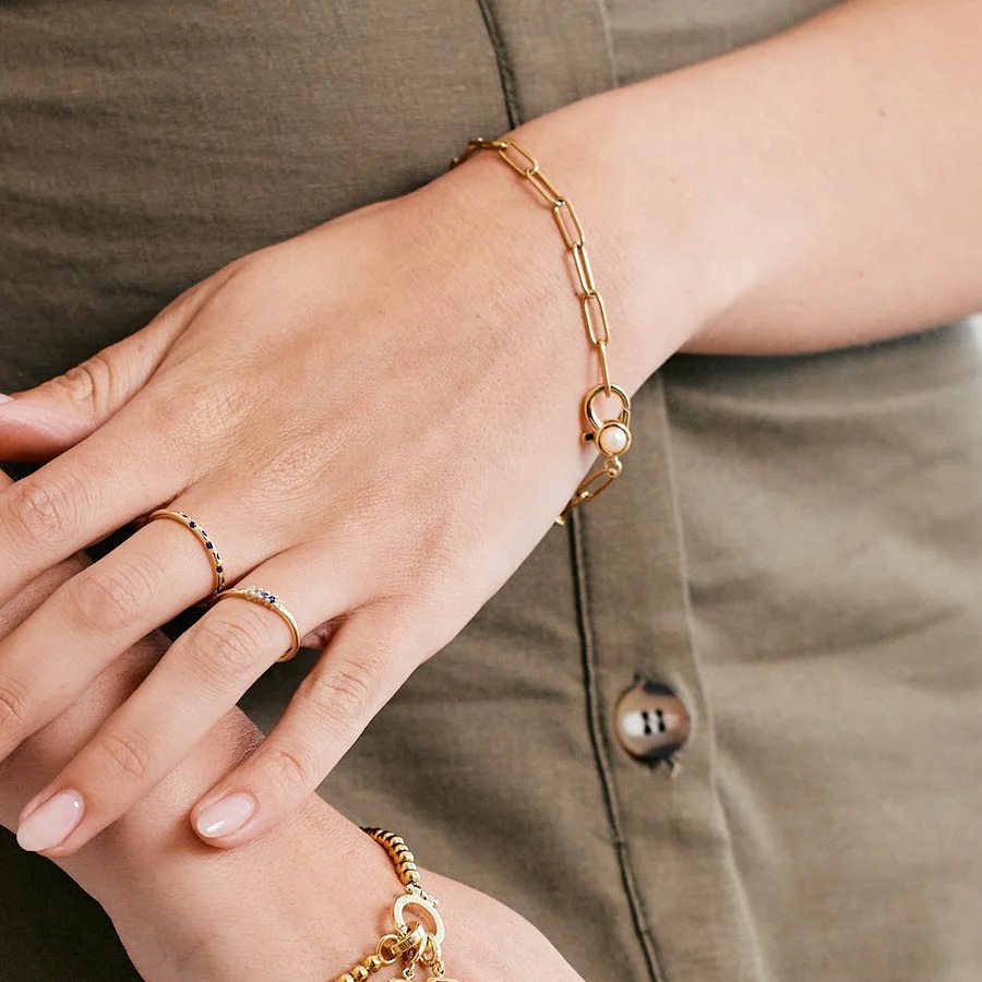 Paperclip Bracelet with Pearl Accent