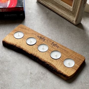 Personalised Olive Wood Tea Light Holder