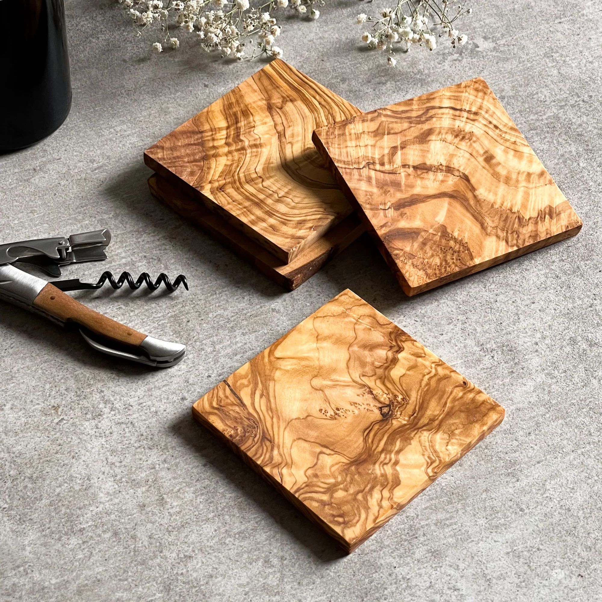 Italian Olive Wood Round Drinks Coasters