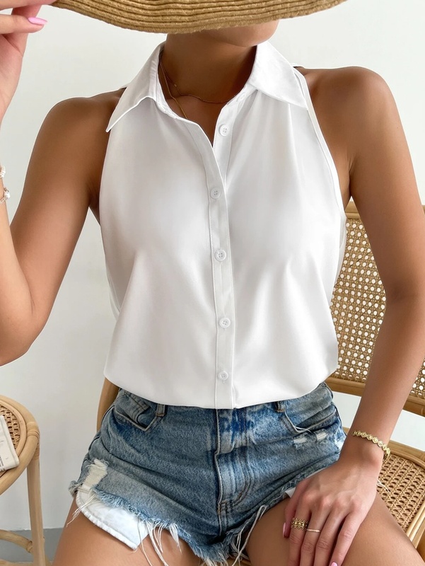 Loose Plain Casual Sleeveless Blouse