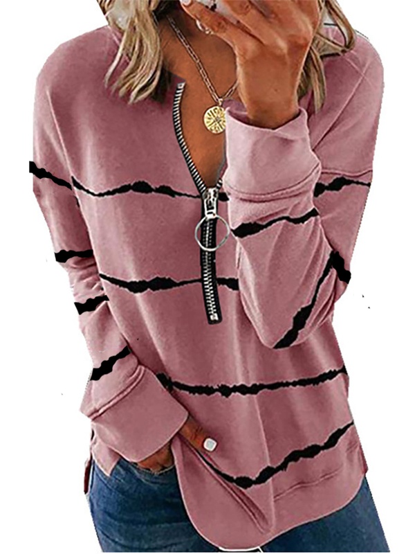 Women Gradient Pattern Autumn Casual Long Sleeve Stripes Top