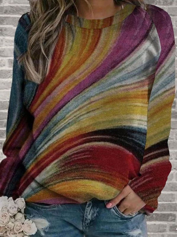 Multicolor Long Sleeve Crew Neck Printed Sweatshirt