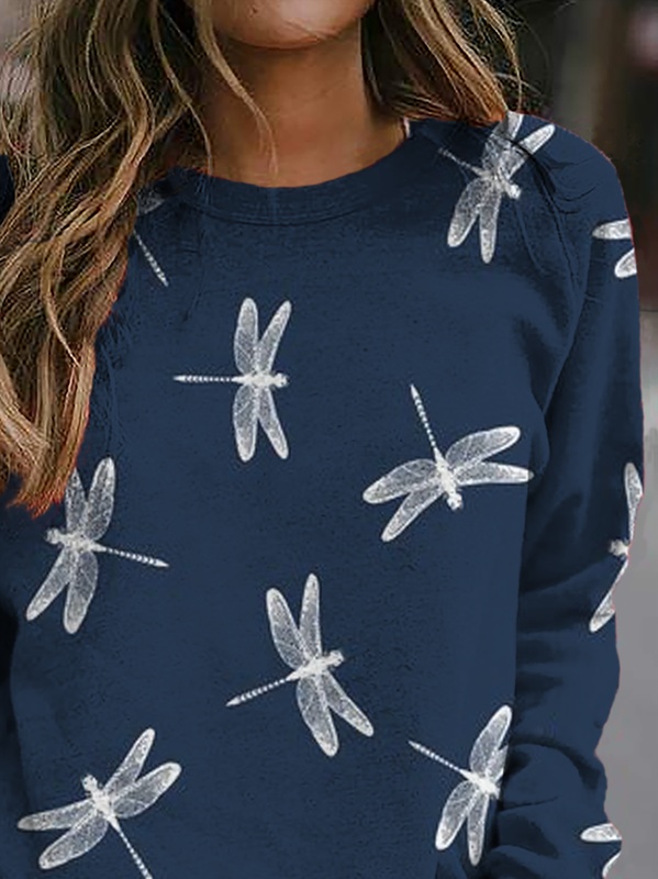 Plus size Dragonfly Printed Casual Long Sleeve Sweatshirts