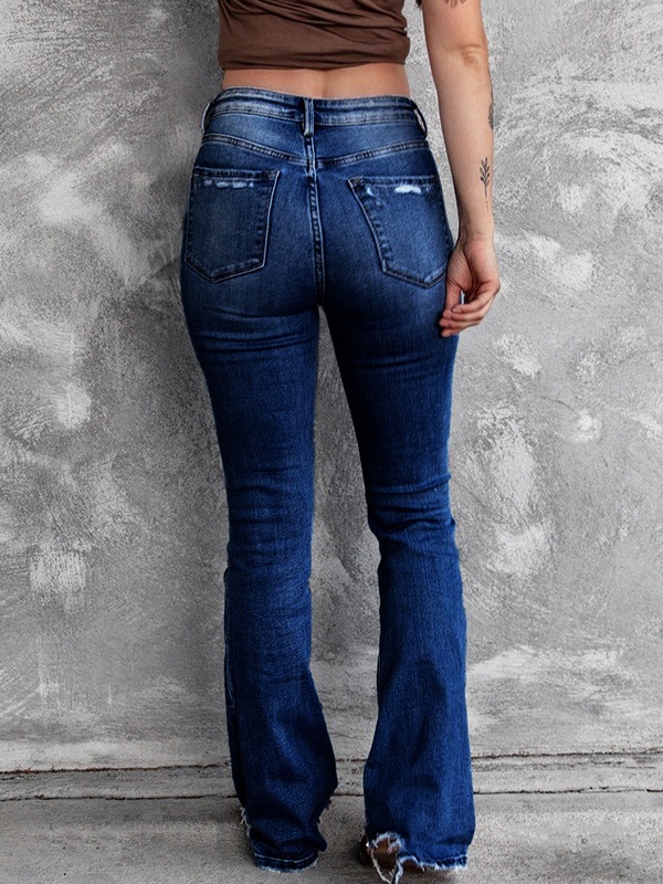 Casual Vintage Solid Ripped Jeans