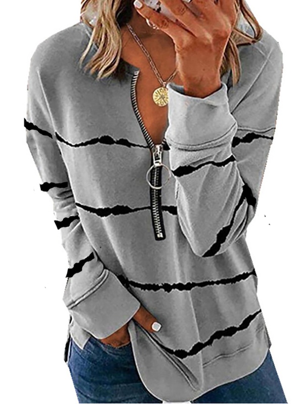 Women Gradient Pattern Autumn Casual Long Sleeve Stripes Top