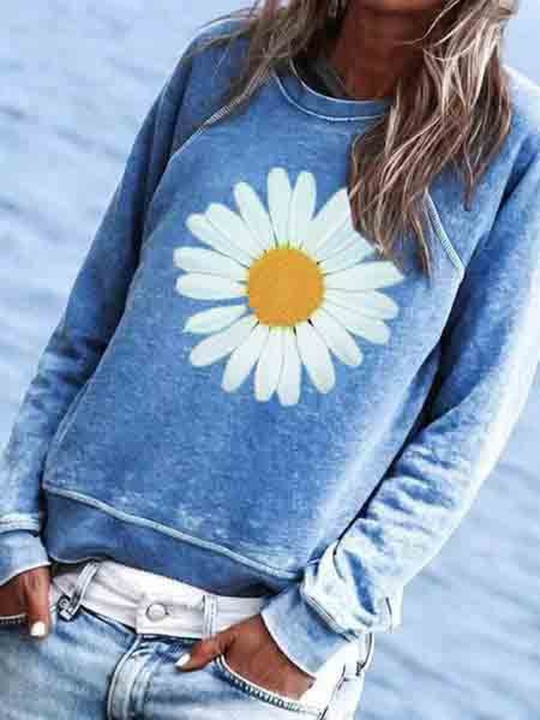 Women Casual Floral Crew Neck Hoodies amp Sweatshirt