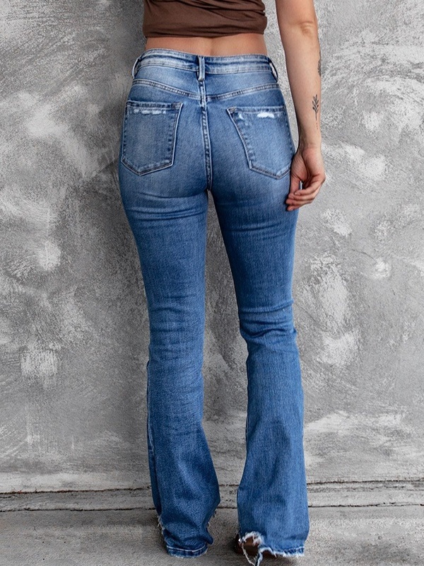 Casual Vintage Solid Ripped Jeans