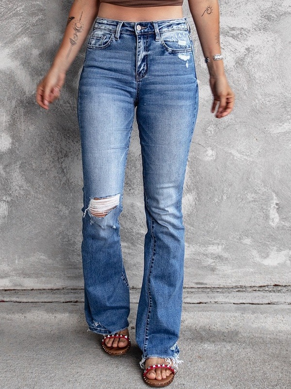 Casual Vintage Solid Ripped Jeans