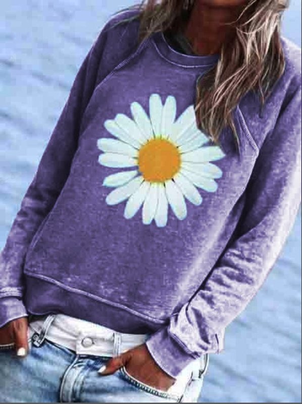 Women Casual Floral Crew Neck Hoodies amp Sweatshirt