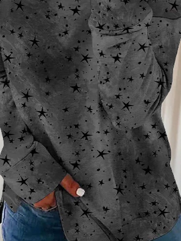 Casual Crew Neck Star Long Sleeve Tunic Sweatshirt