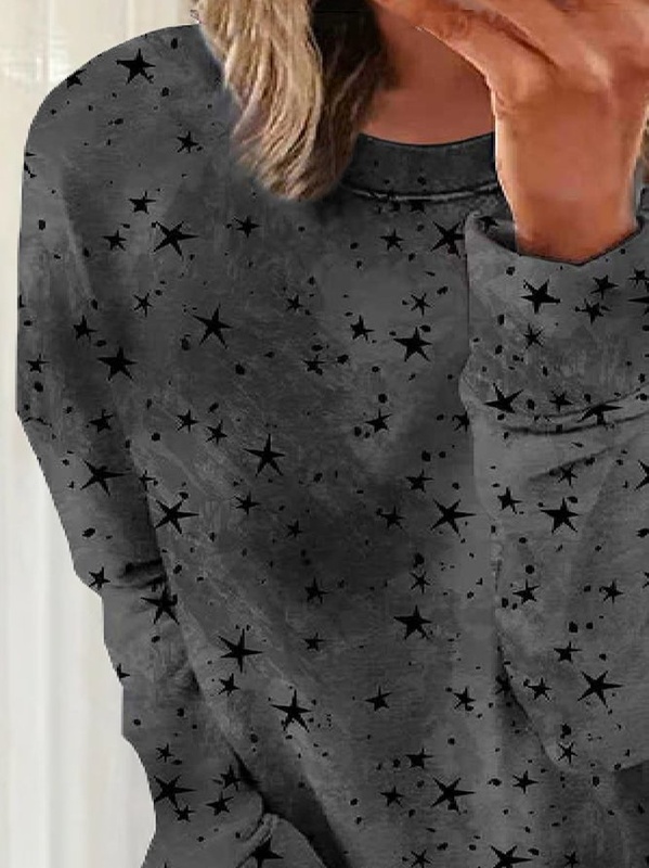 Casual Crew Neck Star Long Sleeve Tunic Sweatshirt