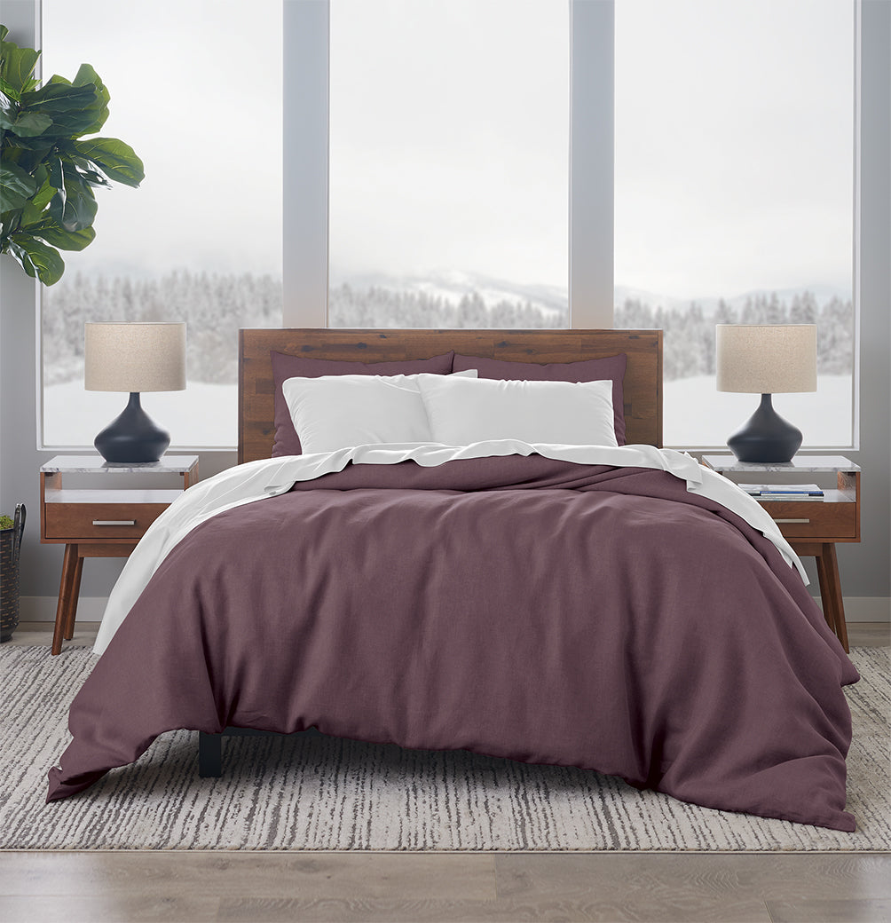 3-Piece French Linen Cotton Duvet Cover Set - Plum
